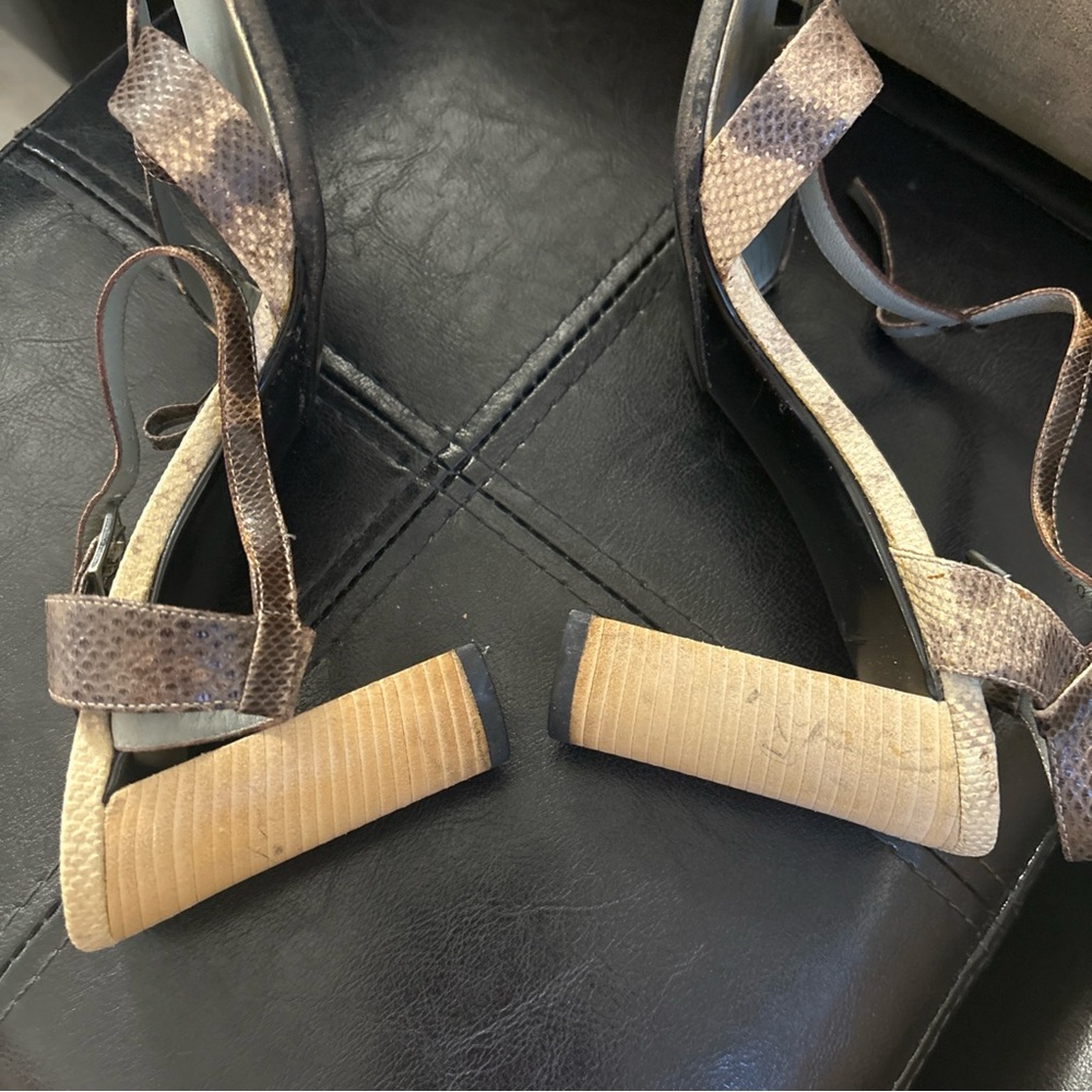 Gucci Sandals high heels wood Python snake skin sandal size 6.5 - Picture 7 of 13